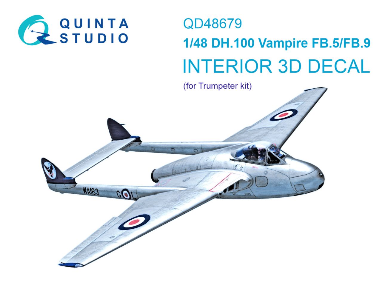 1:48 DH.100 Vampire FB.5/FB.9 3D-Printed & coloured Interior on decal paper (Trumpeter)