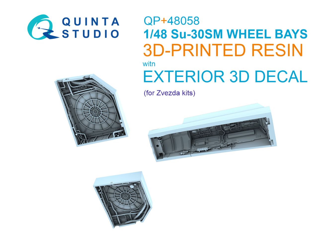 1:48 Su-30SM Complete Wheel Wells (Zvezda) (with 3D-printed resin parts)
