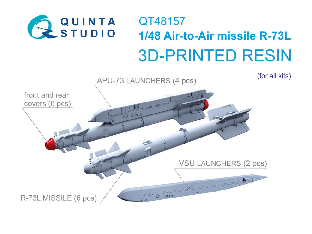 1:48 R-73L Air-to-Air Missiles with Launchers, 6 pcs (for all kits)
