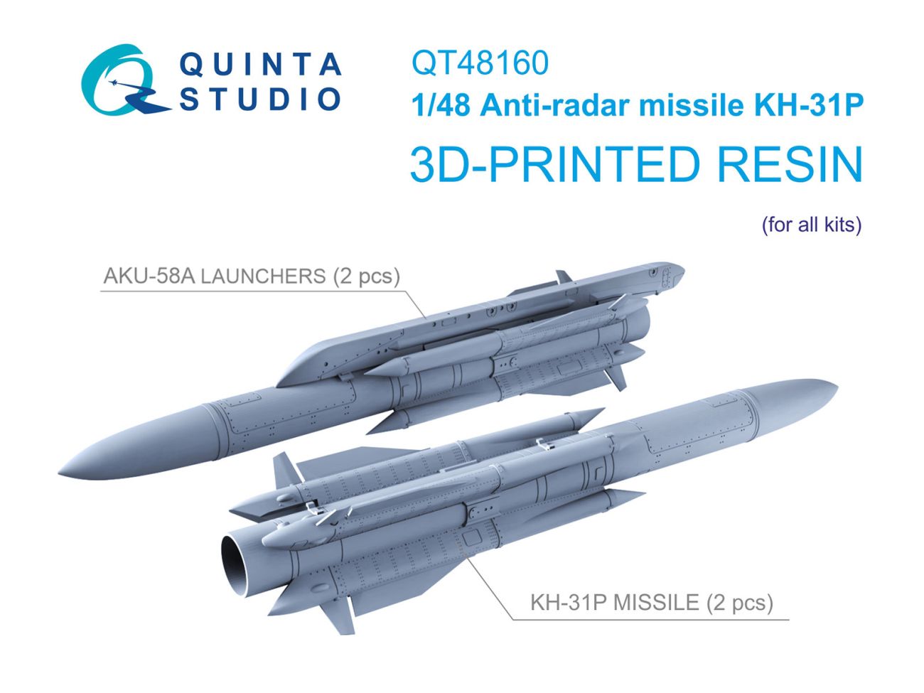1:48 KH-31P Аnti-radar Missiles with Launchers, 2 pcs (for all kits)