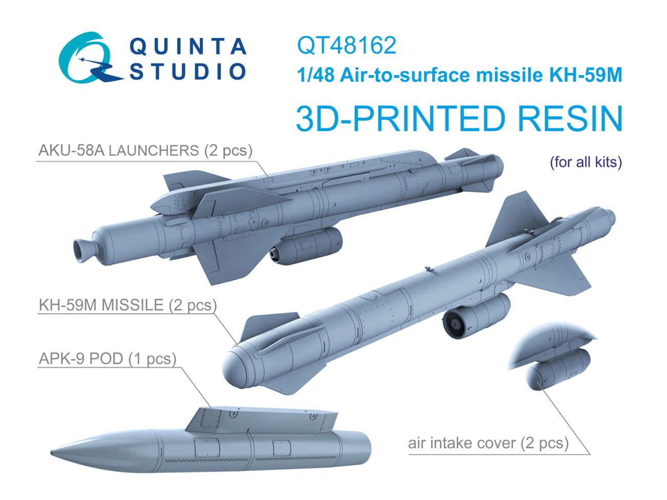 1:48 KH-59М Air-to-surface Missiles with Launchers and Targeting Pod, 2 pcs (for all kits)