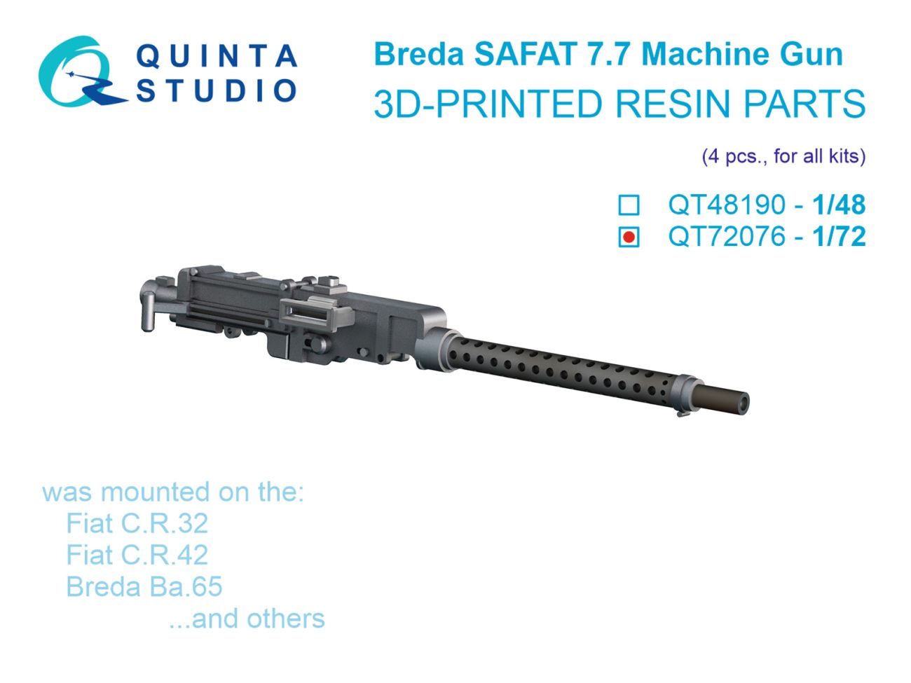 1:72 Breda SAFAT 7.7, WWII Italian Machine Gun, 4 pcs (for all kits)