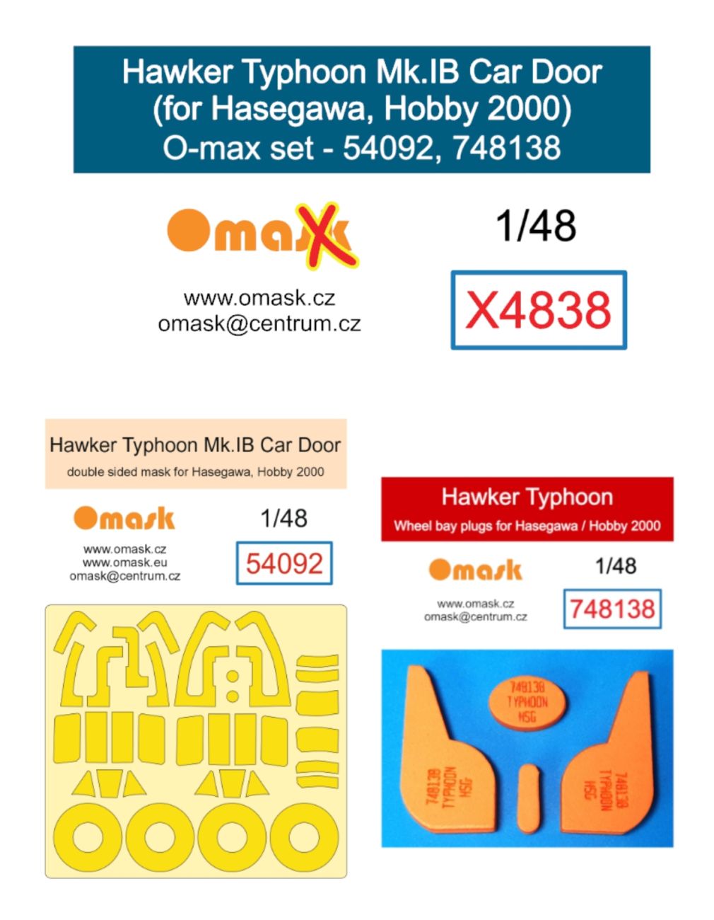 1:48 Hawker Typhoon Mk.IB Car Door O-max set (for Hasegawa, Hobby 2000)