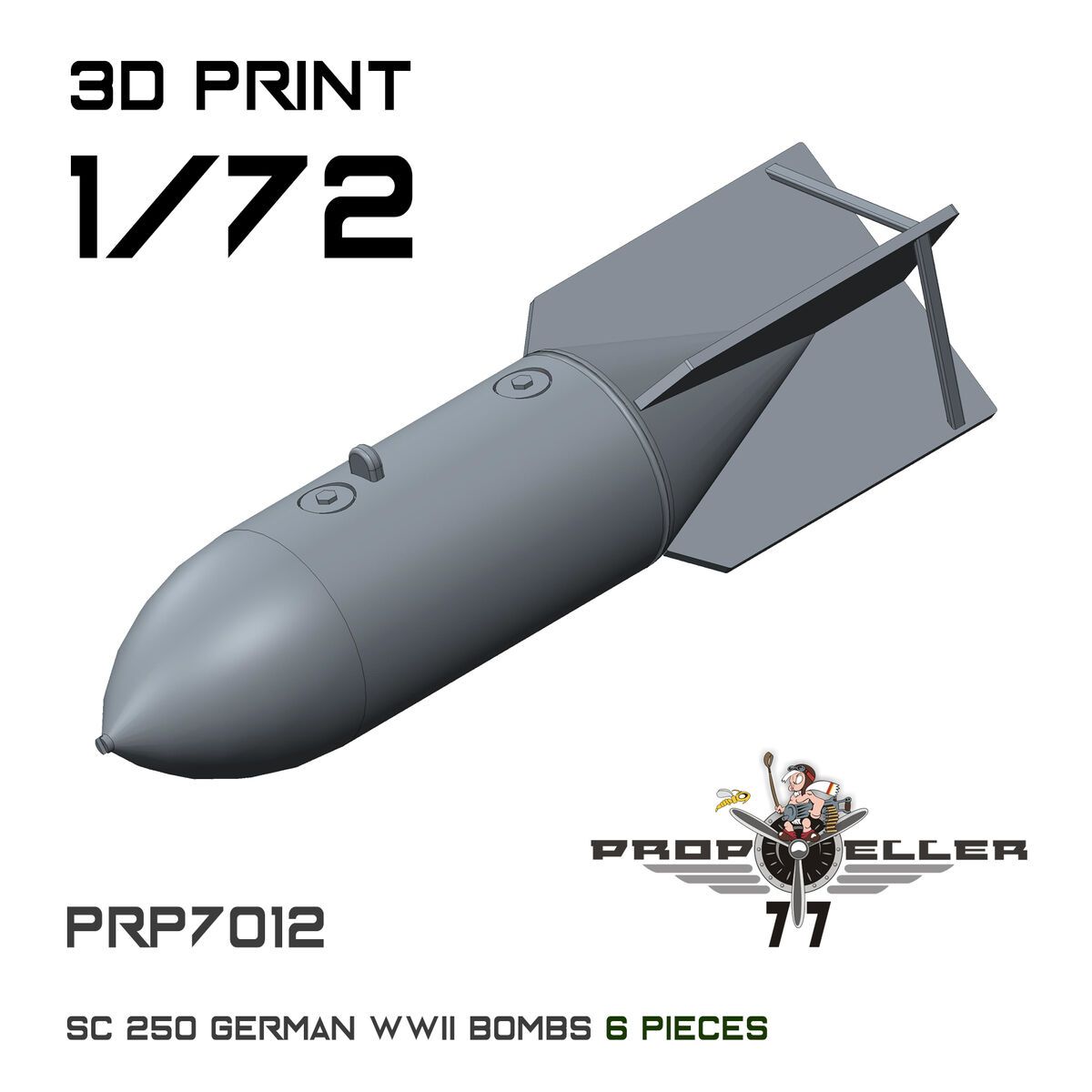 1:72 German WWII SC250 Bombs (6 pcs / 3D-Printed)