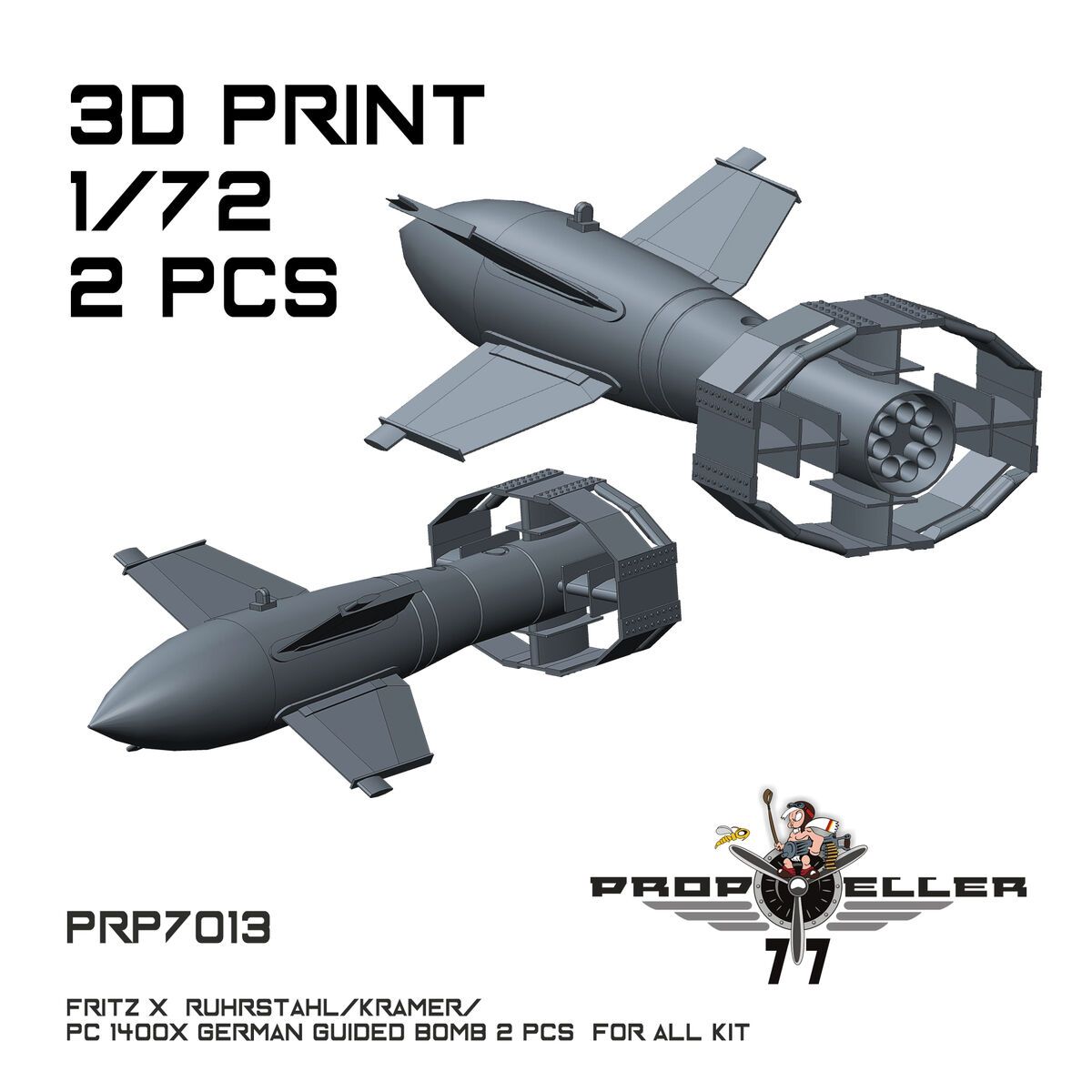 1:72 Fritz X Ruhrstahl / Kramer / PC 1400 X German Guided Bomb (2 pcs / for All Kits / 3D-Printed)