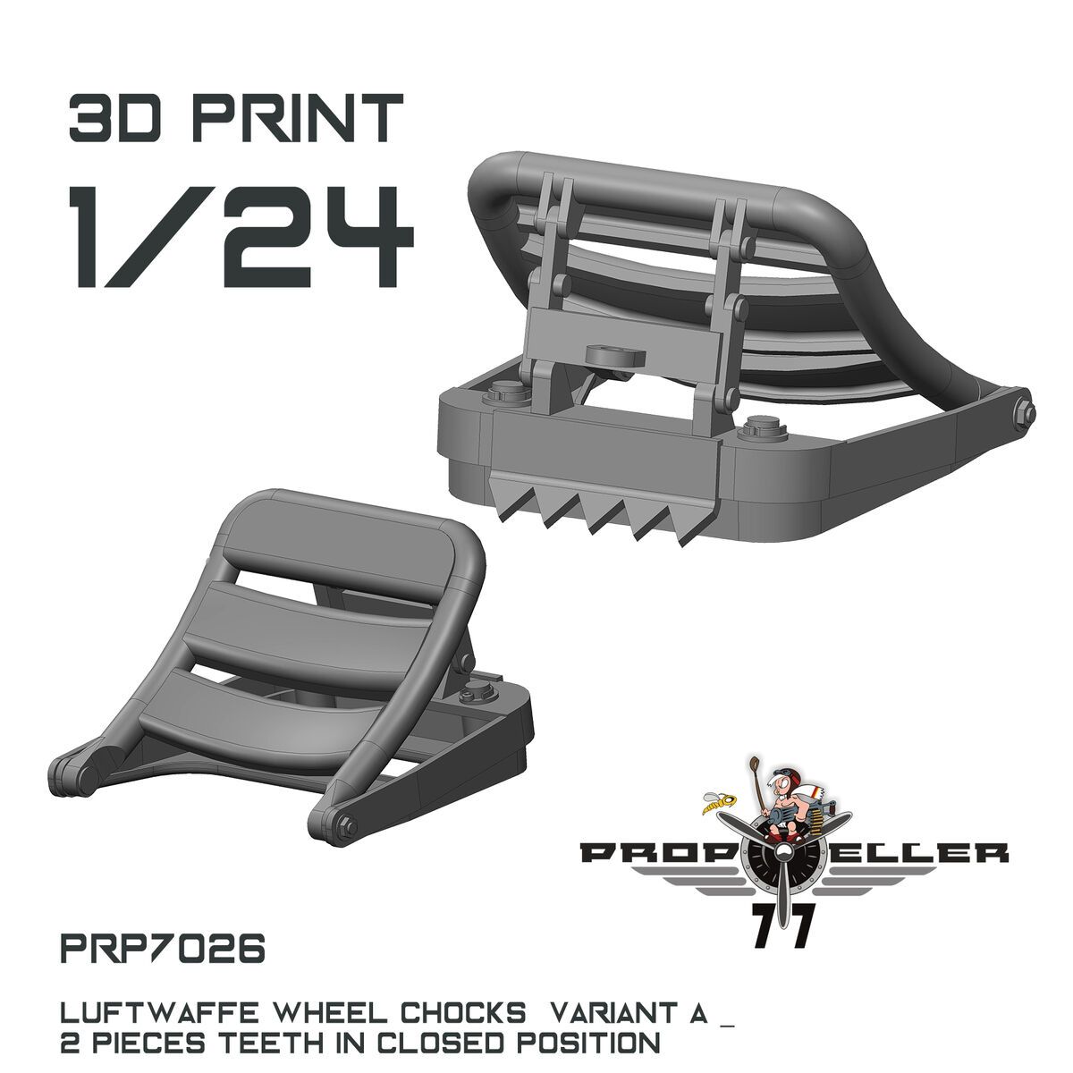 1:24 Luftwaffe Wheel Chocks Variant A - Teeth in CLOSED Position (4 pcs / 3D-Printed)