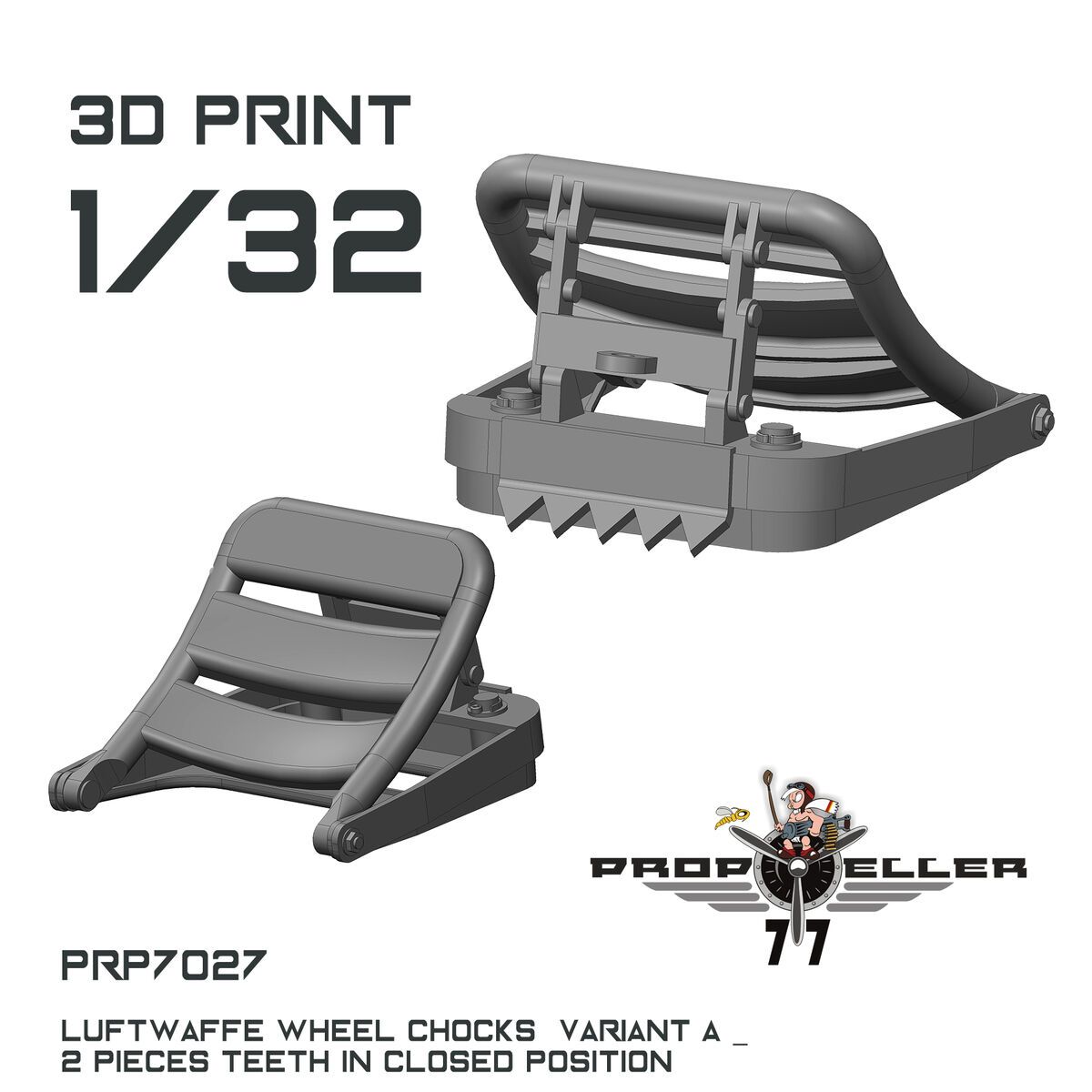 1:32 Luftwaffe Wheel Chocks Variant A - Teeth in CLOSED Position (4 pcs / 3D-Printed)