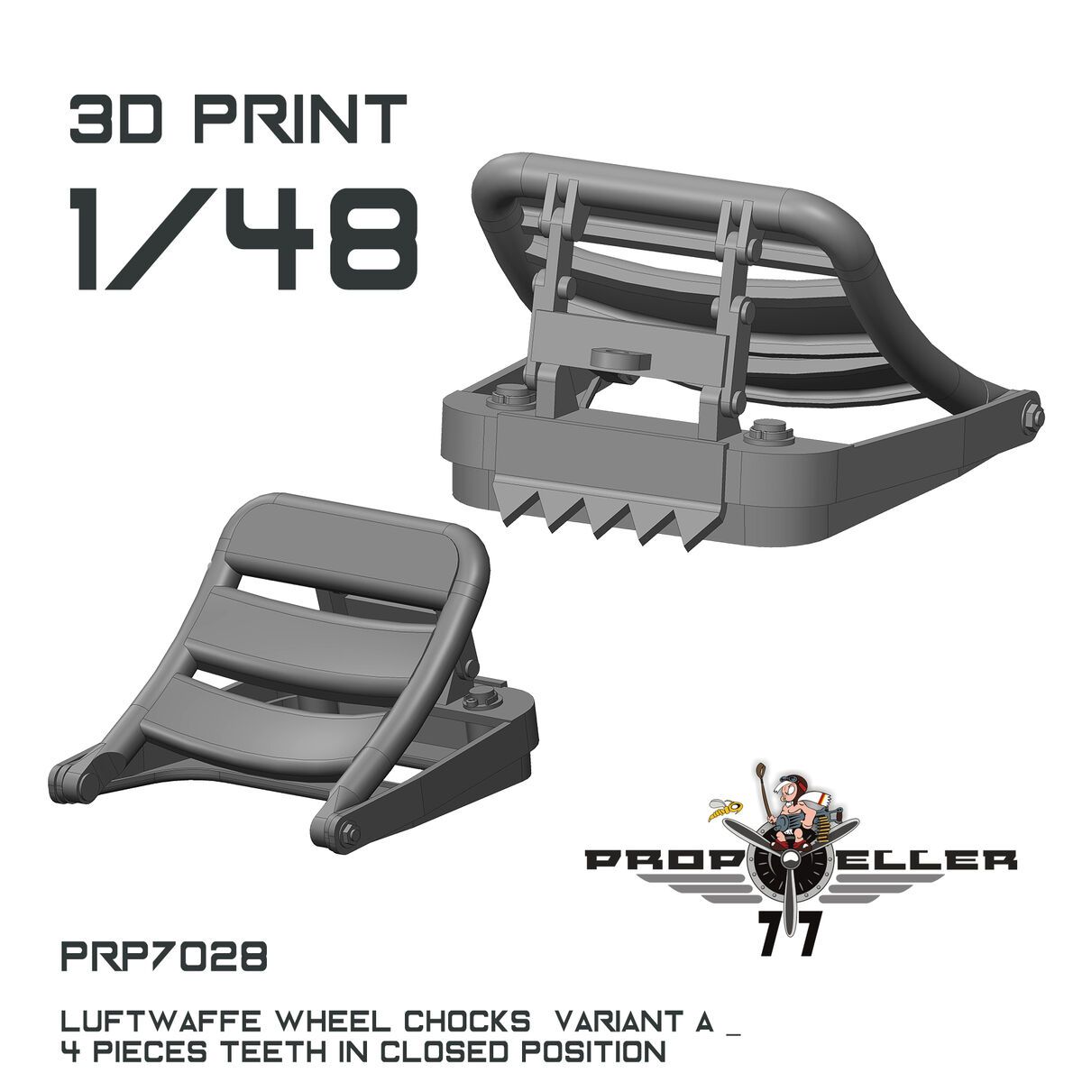 1:48 Luftwaffe Wheel Chocks Variant A - Teeth in CLOSED Position (4 pcs / 3D-Printed)