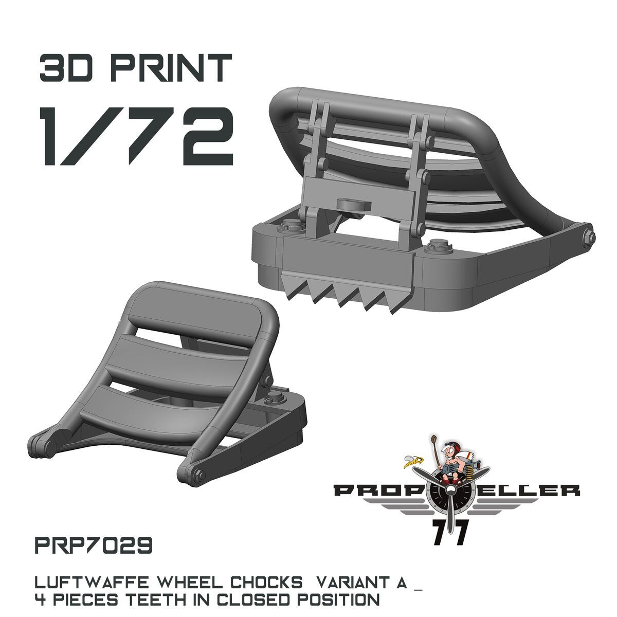 1:72 Luftwaffe Wheel Chocks Variant A - Teeth in CLOSED Position (4 pcs / 3D-Printed)