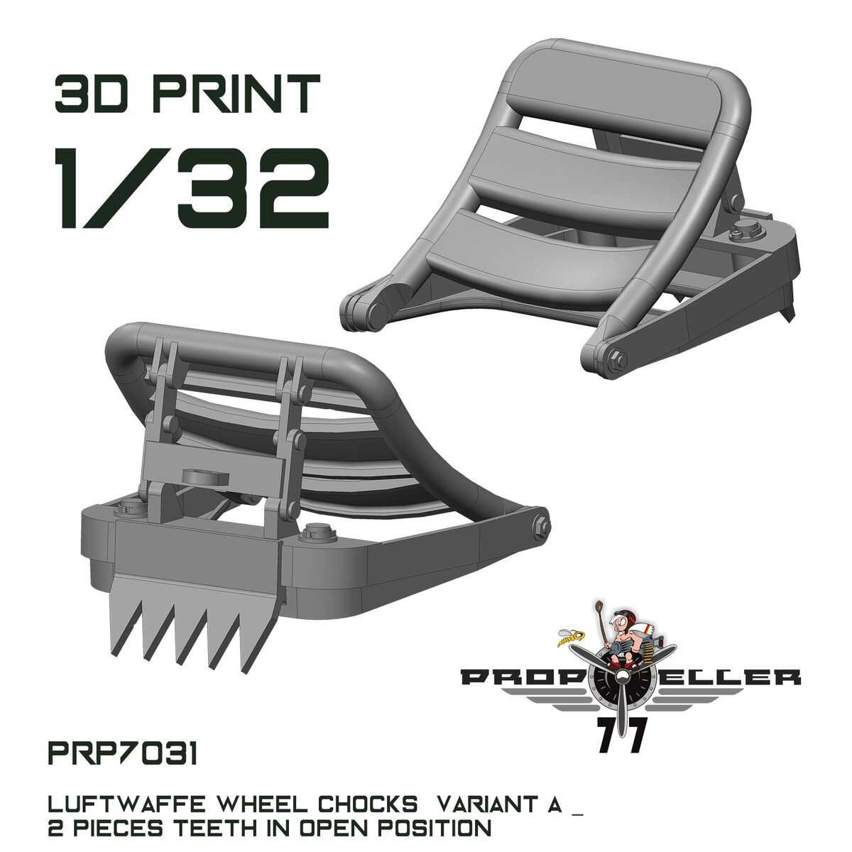 1:32 Luftwaffe Wheel Chocks Variant B - Teeth in OPEN Position (2 pcs / 3D-Printed)