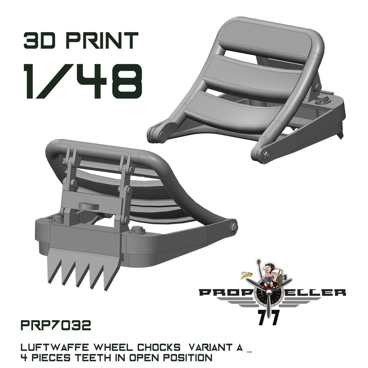 1:48 Luftwaffe Wheel Chocks Variant B - Teeth in OPEN Position (4 pcs / 3D-Printed)