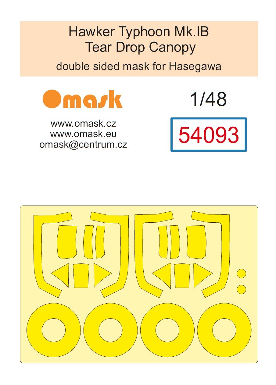 1:48 Hawker Typhoon Mk.I Tear Drop Canopy mask (for Hasegawa / Hobby 2000)