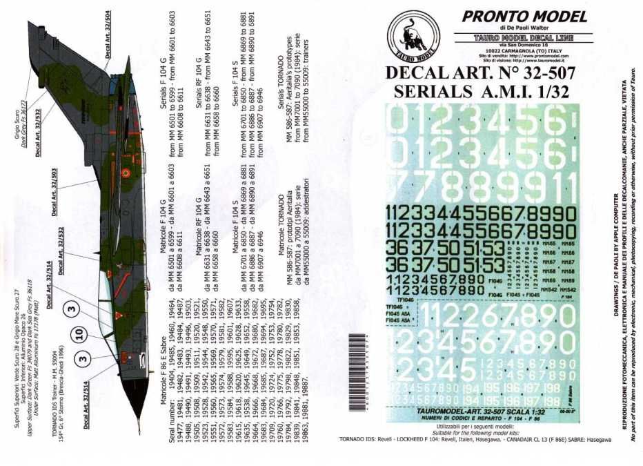 1:32 F-104 and F-86 in AMI Service - Serials and Code