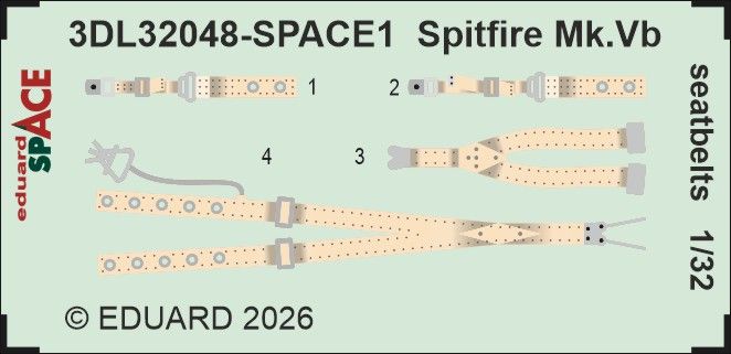 1:32 Spitfire Mk.Vb Seatbelts interior 3D decals for Kotare