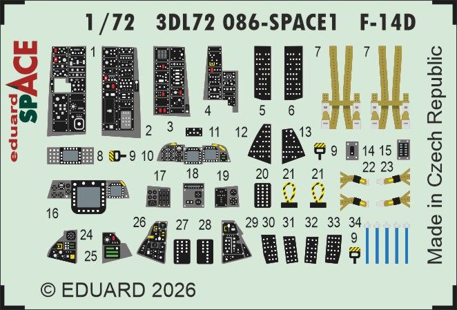 1:72 F-14 D Tomcat interior 3D decals for Tamiya