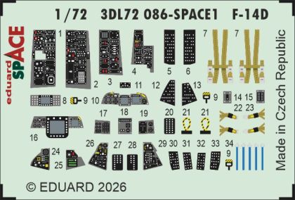 1:72 F-14 D Tomcat interior 3D decals for Tamiya