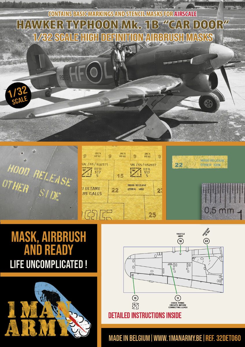 1:32 Hawker Typhoon Mk Ib 'Car Door' - Airbrush Maks Set (for Airscale Kits)