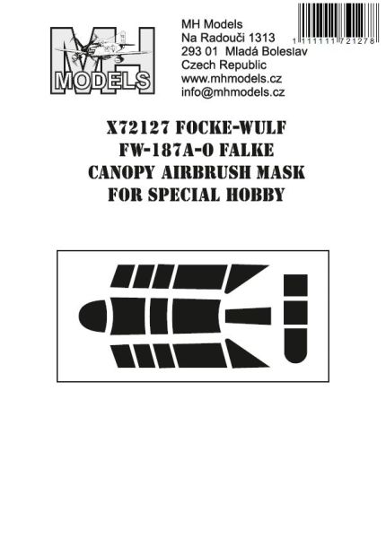 1:72 Fw-187A-0 Falke canopy airbrush mask for Special Hobby