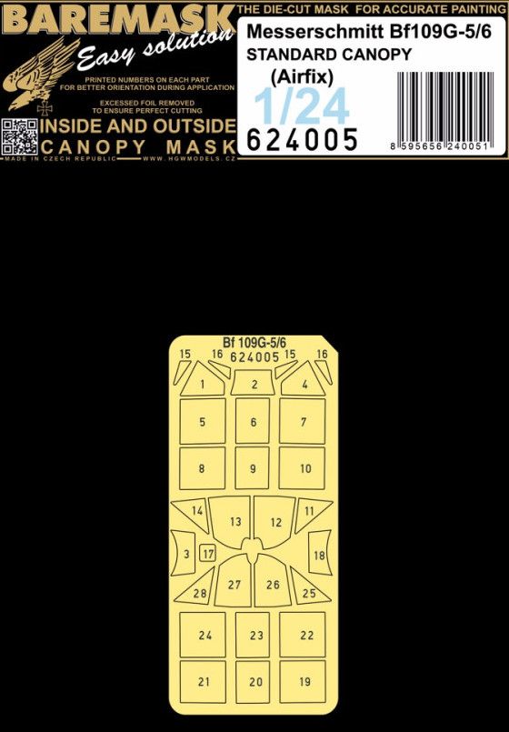 1:24 Bf-109 G-5 / G-6 - Galland Haube Masks Set (for Airfix Kits)