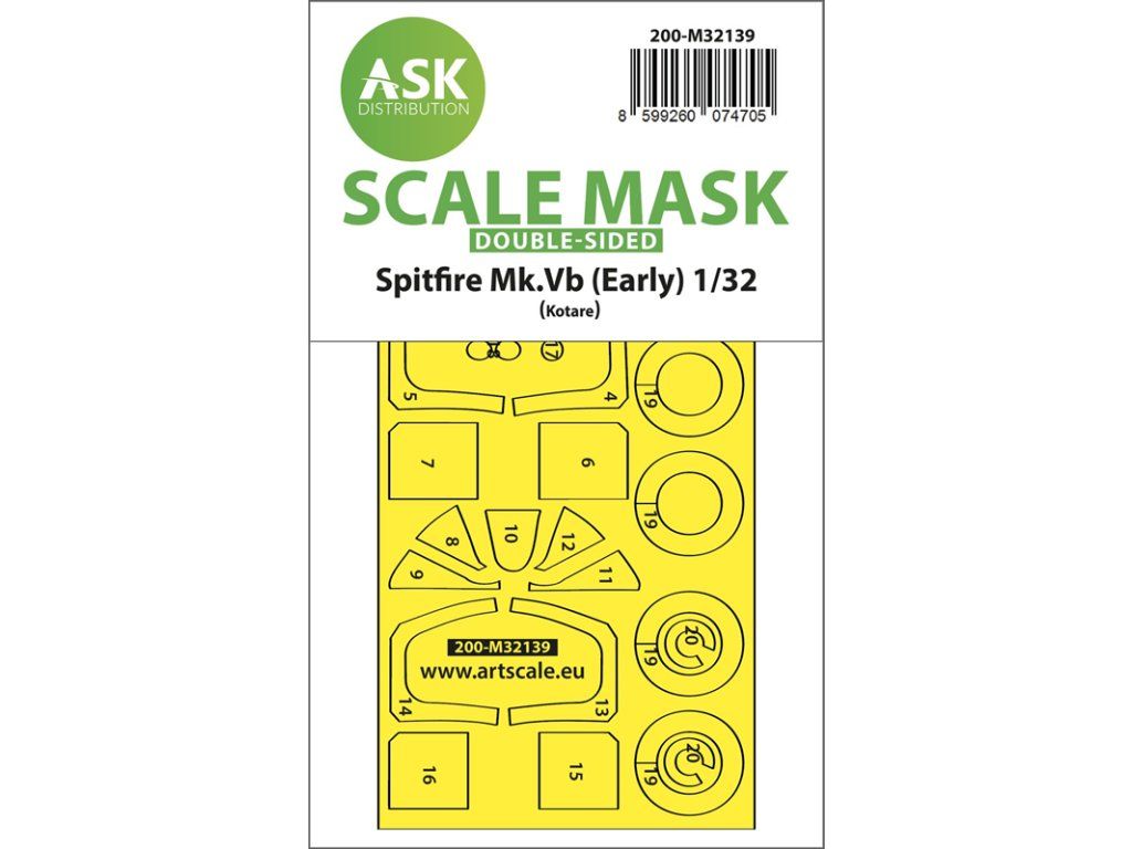1:32 Spitfire Mk.Vb double-sided express fit and self adhesive mask for Kotare