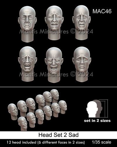 1:35 Head Set 2 Sad - 12 Heads Included (6 Different Faces In Two Sizes)