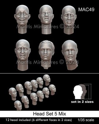 1:35 Head Set 5 Mix - 12 Heads Included (6 Different Faces In Two Sizes)