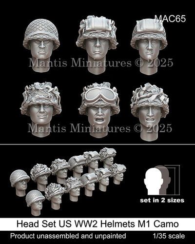 1:35 Head Set US WW2 Helmets M1 Camo