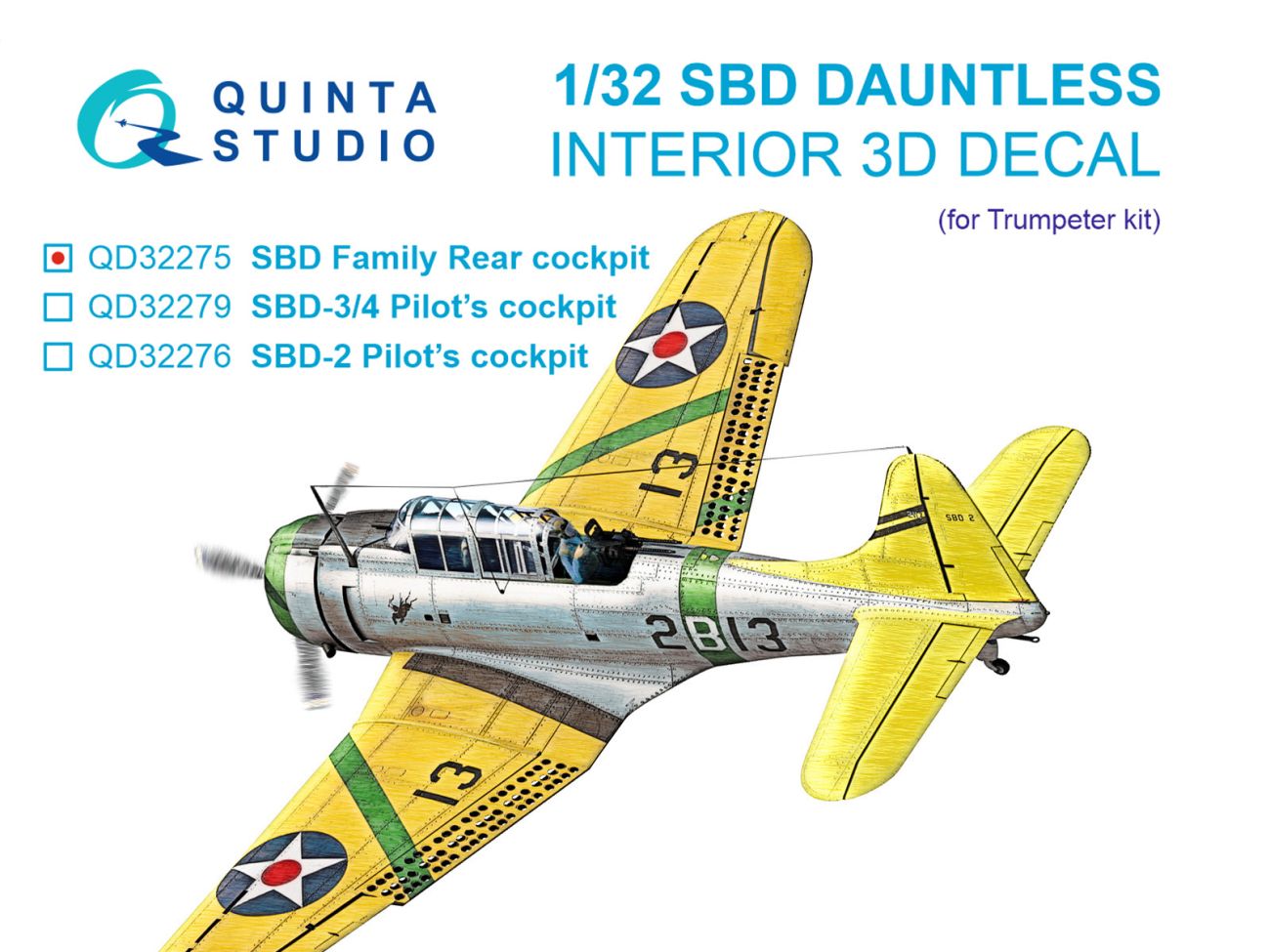 1:32 SBD Dauntless Family Rear Cockpit 3D-Printed & coloured Interior on decal paper (Trumpeter)