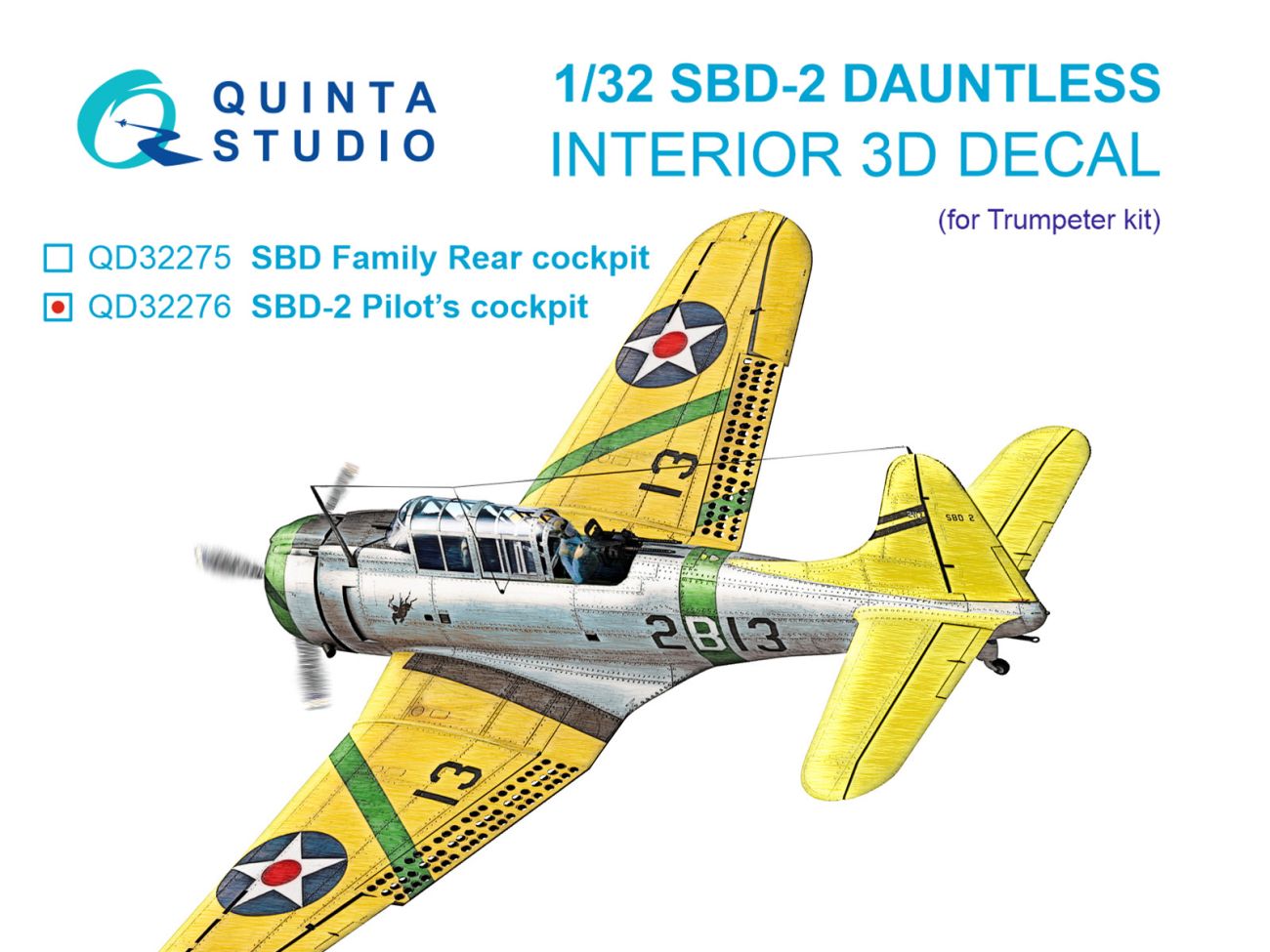 1:32 SBD-2 Dauntless Pilot's Cockpit 3D-Printed & coloured Interior on decal paper (Trumpeter)