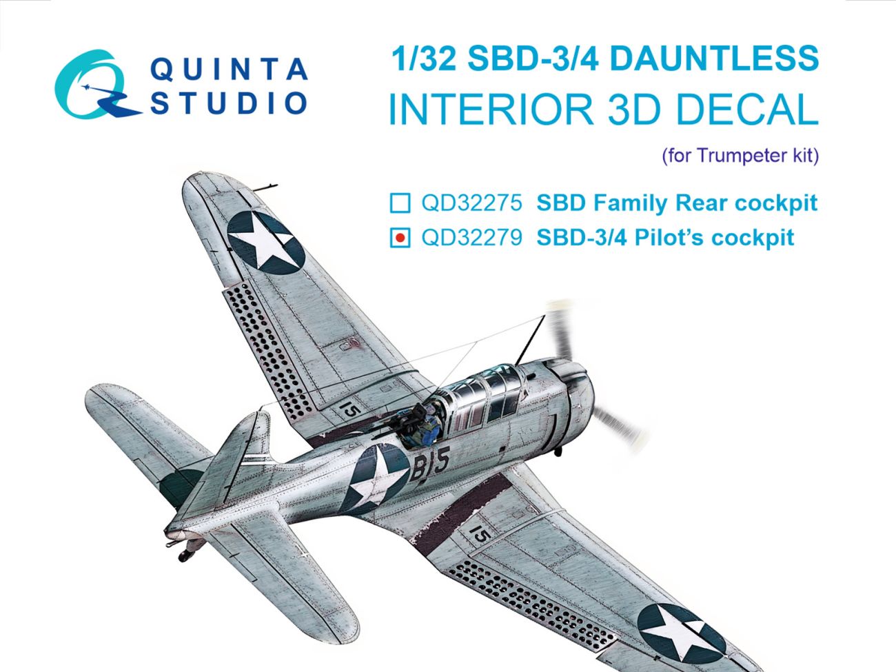 1:32 SBD-3/SBD-4 Dauntless Pilot's Cockpit 3D-Printed & coloured Interior on decal paper (Trumpeter)