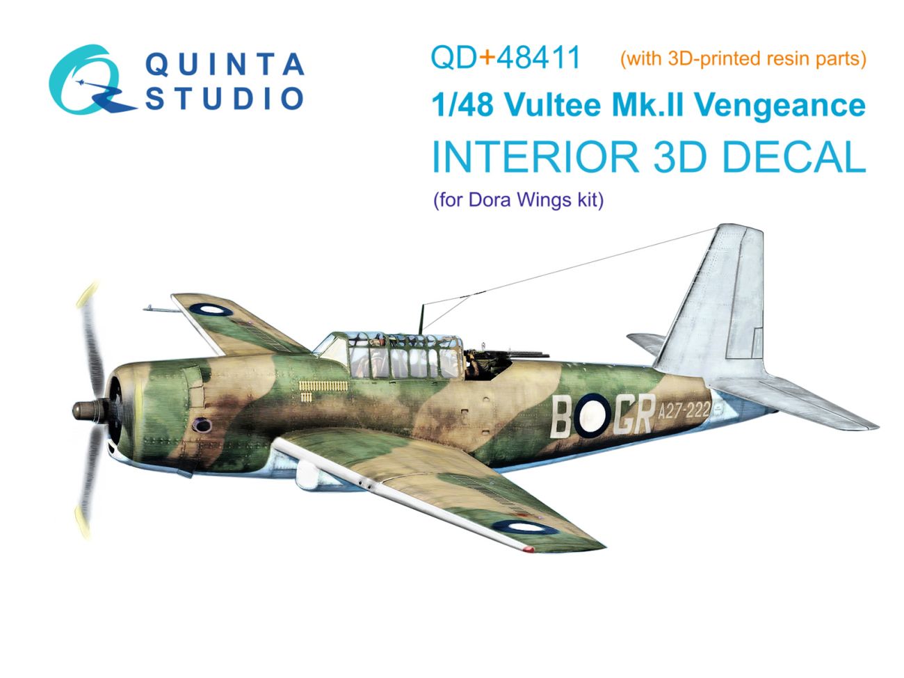 1:48 Vultee Mk.II Vengeance 3D-Printed & coloured Interior on decal paper (Dora Wings) (with 3D-printed resin parts)