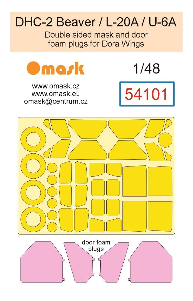 1:48 DHC-2 Beaver / L-20A / U-6A double sided mask and door foam plugs (for Dora Wings)