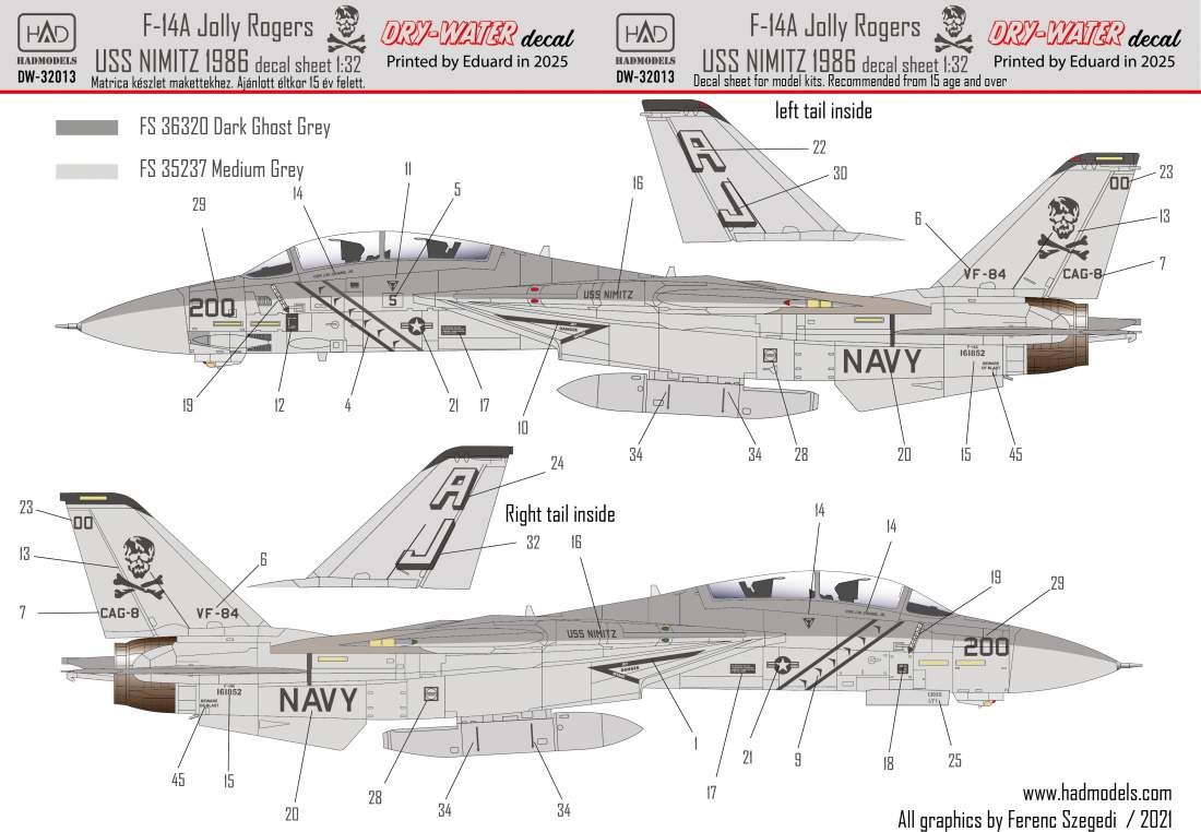 1:32 F-14A Jolly Rogers Low Visibility decal sheet