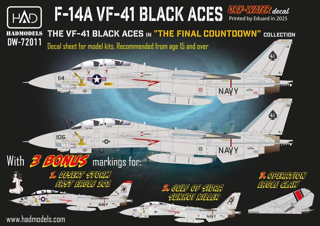 1:72 F-14A Vf-41 Black Aces decal sheet