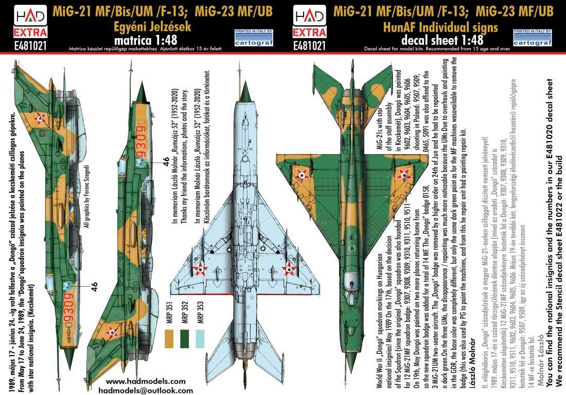 1:48 MiG-21 / MiG-23 Hungarian Air Force individual signs decal sheet