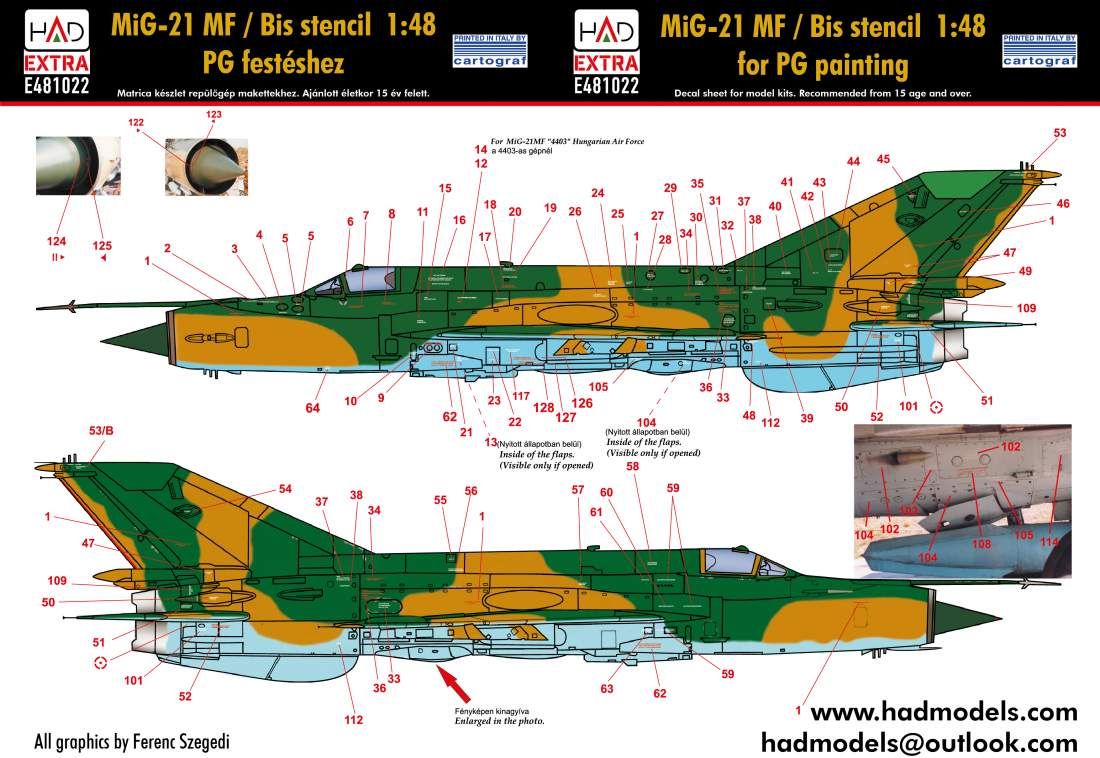 1:48 MiG-21 Hungarian stencil decal sheet