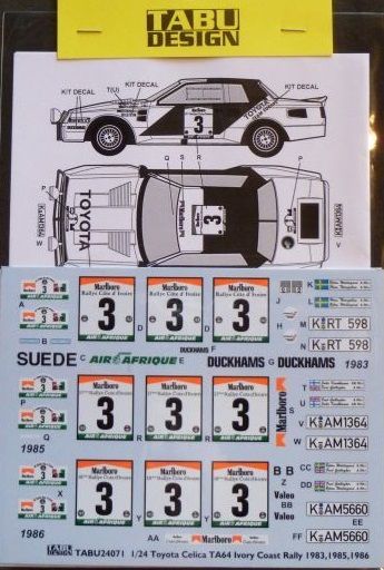 1:24 Toyota Celica TA64 - Ivory Coast Rally 1983 / 1985 and1986 Option (for Aoshima Kits)