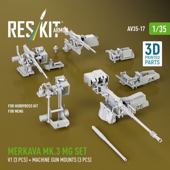 1:35 Merkava Mk.3 MG set, V1 (3 pcs) + machine gun mounts (3 pcs) for Meng/HobbyBoss kit