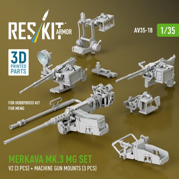 1:35 Merkava Mk.3 MG set, V2 (3 pcs) + machine gun mounts (3 pcs) for Meng/HobbyBoss kit