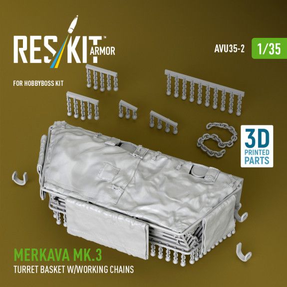 1:35 Merkava Mk.3 turret stowage basket w/working chains for HobbyBoss kit