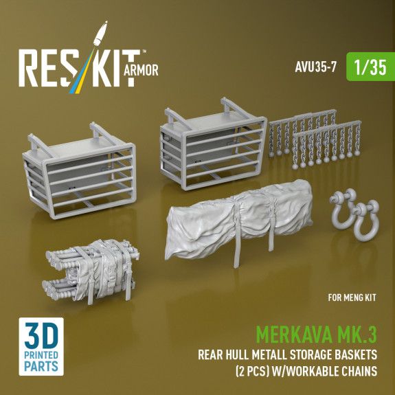 1:35 Merkava Mk.3 rear hull metall storage baskets (2 pcs) w/workable chains for Meng kit