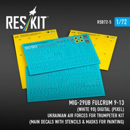 1:72 MiG-29UB Fulcrum 9-13 (White 90) Digital (Pixel) Ukrainian Air Forces for Trumpeter kit (Main Decals with Stencils & Masks for painting)