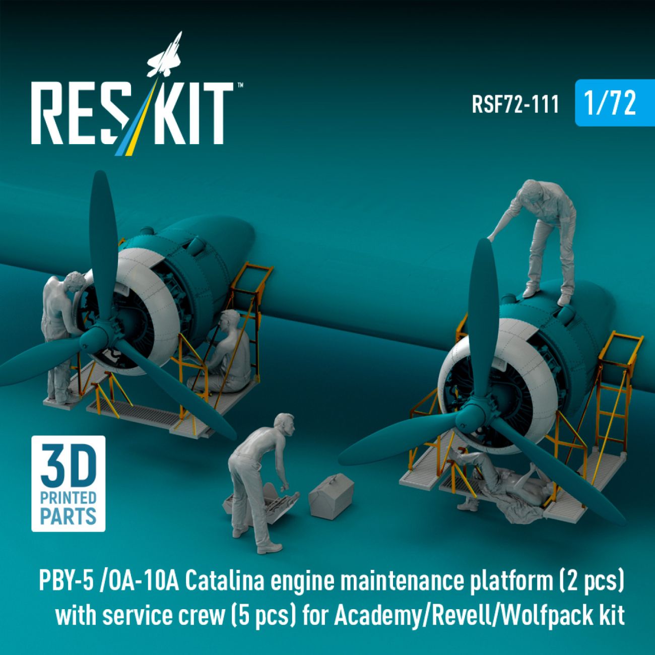 1:72 PBY-5 /OA-10A Catalina engine maintenance platform (2 pcs) with service crew (5 pcs) for Academy/Revell/Wolfpack kit