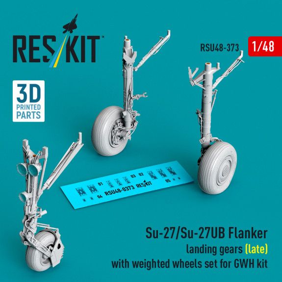 1:48 Su-27/Su-27UB Flanker landing gears (late) with weighted wheels set for GWH kit