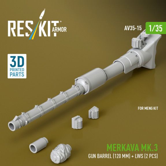 1:35 Merkava Mk.3 gun barrel (120 mm) + LWS (2 pcs) for Meng Kit