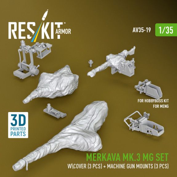 1:35 Merkava Mk.3 MG set w\cover (3 pcs) + machine gun mounts (3 pcs) for Meng/HobbyBoss kit