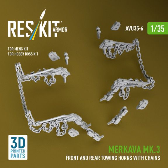 1:35 Merkava Mk.3 front and rear towing horns with chains for Meng/Hobby Boss kit