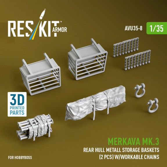 1:35 Merkava Mk.3 rear hull metall storage baskets (2 pcs) w/workable chains for HobbyBoss kit
