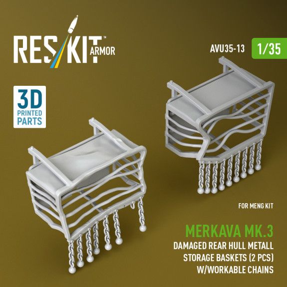 1:35 Merkava Mk.3 damaged rear hull metall storage baskets (2 pcs) w/workable chains for Meng kit