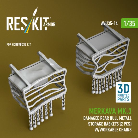 1:35 Merkava Mk.3 damaged rear hull metall storage baskets (2 pcs) w/workable chains for HobbyBoss kit